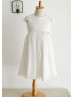 Cap Sleeves Ivory Lace Chiffon Knee Length Flower Girl Dress 